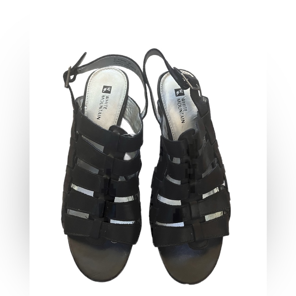 White Mountain Black Wedge Sandals Size 8